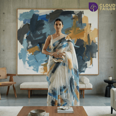 A unique and elegant design among modern Printed sarees.