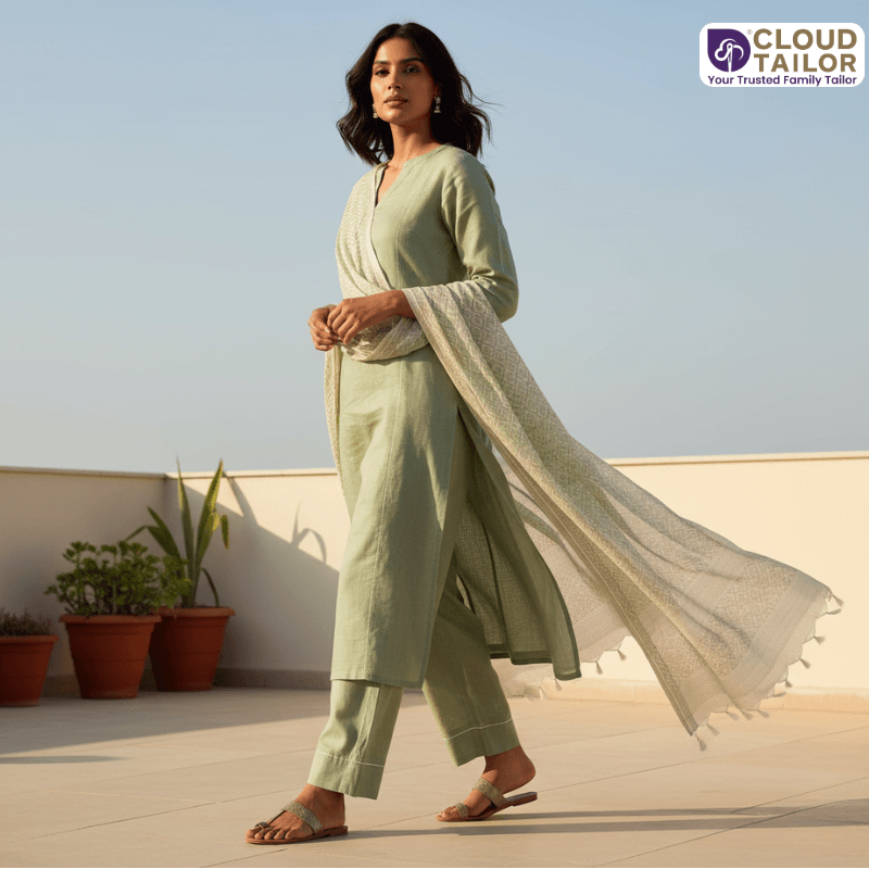 Summer Wear with a light green kurta set and dupatta.