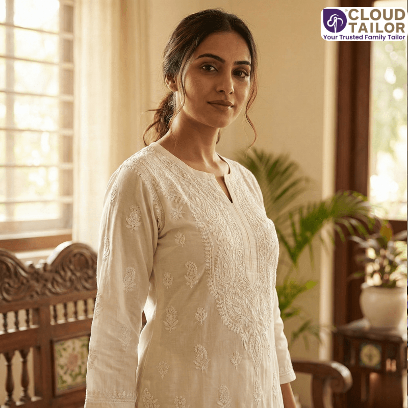 Elegant outfit featuring delicate Saree Embroidery in a classic design.