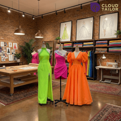 "Cloud Tailor workspace showing the journey from sketch to final product in custom Women's fashion."