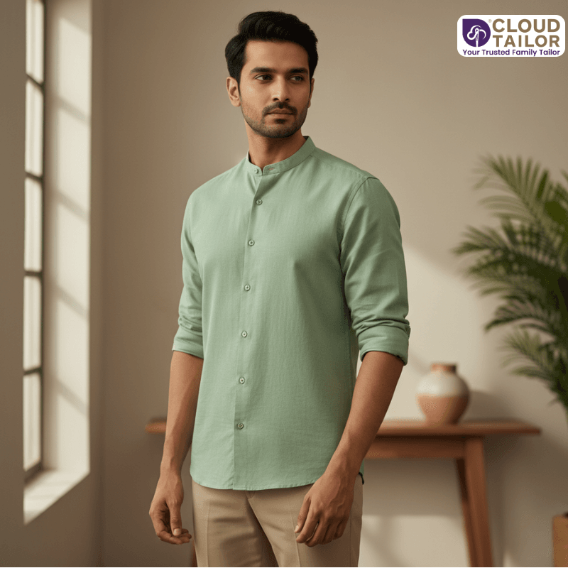 Casual men’s Summer Outfits featuring a lightweight green shirt for a fresh seasonal look.