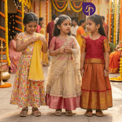 "A variety of vibrant, custom-tailored Salwar Suits and trendy Kids Wear for traditional events."