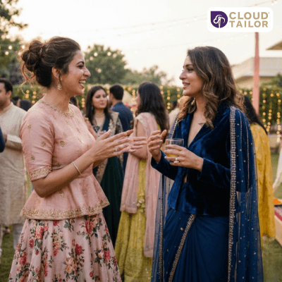 Celebration wear featuring graceful saree blouse with minimal blouse designs.