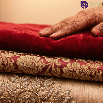 “Rich embroidered textiles showcasing CloudTailor’s winter bride dresses in the winter collection.”